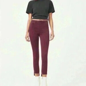 DL1961 NWT Womens Chrissy High-Rise Step-Hem Cropped Jeans Burgundy Size 24
